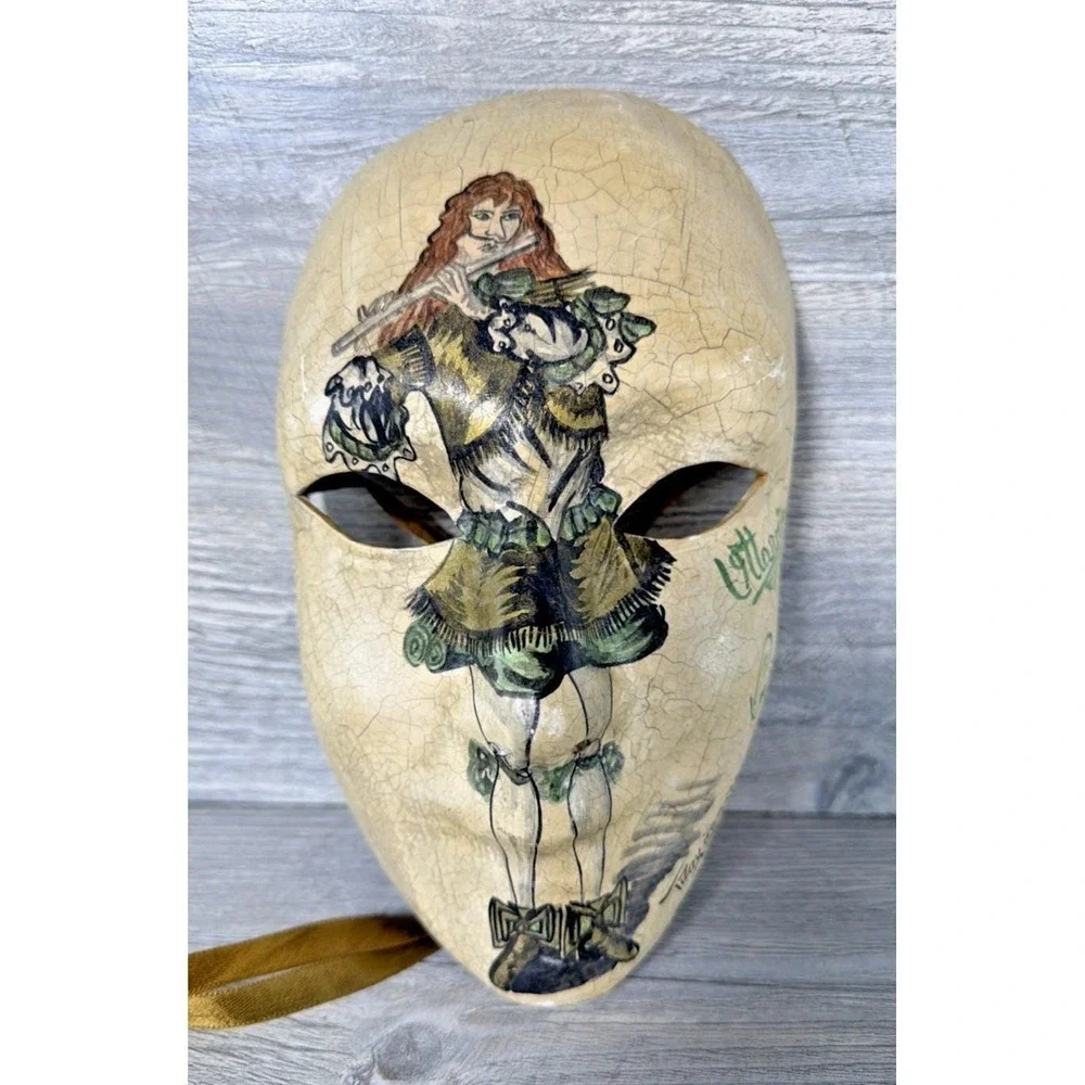 Vtg Venezia Tragicomica Paper Mache Masquerade Mask Flutist Venetian Signed 1993